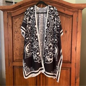 Bohemian black and white kimono/swimsuit coverup
